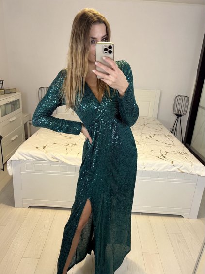 Šaty dlouhé společenské flitrové dlouhý rukáv dámské (S/M ONE SIZE) ITALSKÁ MÓDA IMWGS234294/DUR (Velikost S/M/L, Barva Černá)