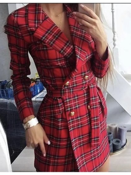 Šaty elegantní kabátkové s páskem dlouhý rukáv dámské (S/M ONE SIZE) ITALSKÁ MÓDA IMPGM235862/DUR (Velikost S, Barva červená)