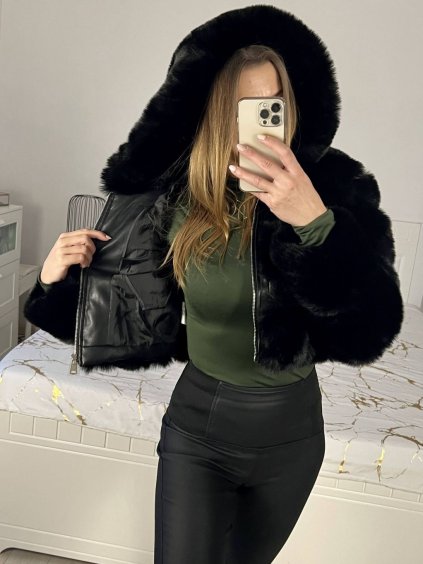 Bunda kožíšek dlouhý rukáv dámská (S/M ONE SIZE) ITALSKÁ MÓDA IMM23M5537/DUR (Velikost S/M/L, Barva Černá)