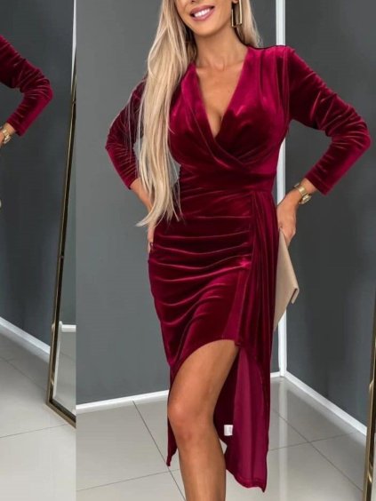 Šaty sametové elegantní dlouhý rukáv dámské (S/M ONE SIZE) ITALSKÁ MÓDA IMD23861/DU (Velikost S/M/L, Barva Černá)