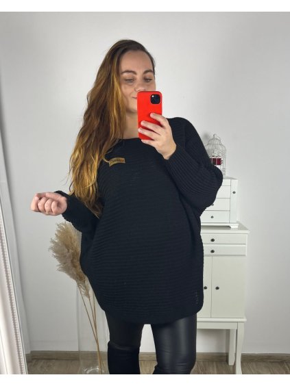 Svetr oversize dlouhý rukáv dámský nadrozměr (4XL/5XL/6XL ONE SIZE) ITALSKá MODA IMHMS23LUXURY/DU (Velikost 4XL/5XL, Barva Černá)