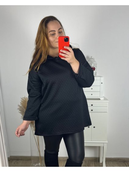 Tunika s kapucí dlouhý rukáv dámské nadrozměr (2XL/3XL/4XL) ITALSKá MóDA IMHMS23MILANO/DUR (Velikost 3XL/4XL, Barva Černá)