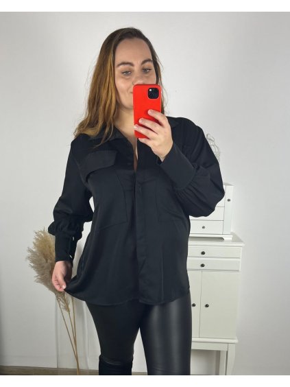 Halenka košile dlouhý rukáv dámská nadrozměr (2XL/3XL ONE SIZE) ITALSKÁ MÓDA IMWT234257/DR (Velikost 2XL/3XL, Barva Černá)