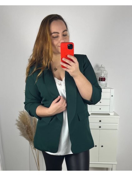 Sako elegantní dámská (54-60) ITALSKÁ MÓDA IMM23M85705/DR (Velikost 54, Barva zelená smaragdová)