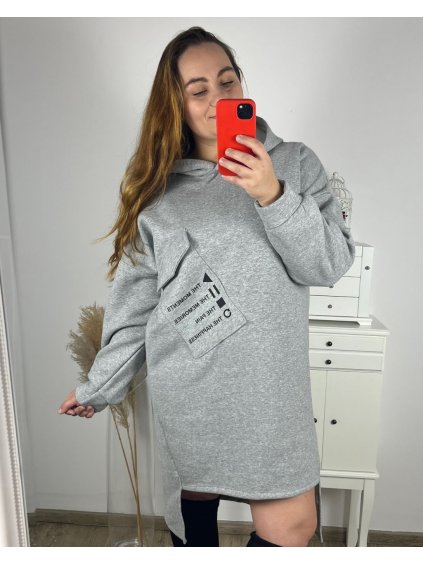 Šaty teplé mikinové oversize dlouhý rukáv dámské (3XL/4XL ONE SIZE) ITALSKÁ MÓDA IMD23804/DR (Velikost 3XL/4XL, Barva šedá)