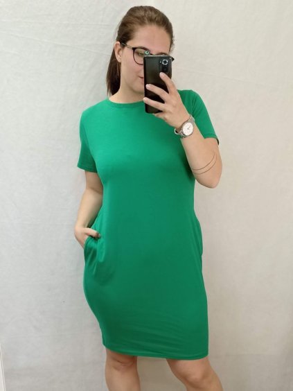 Šaty klasik letní krátký rukáv dámské (L/XL ONE SIZE) ITALSKá MóDA IMB22BASIC/DUR (Velikost L/XL, Barva zelená)