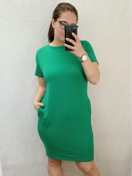 Šaty klasik letní krátký rukáv dámské (L/XL ONE SIZE) ITALSKá MóDA IMB22BASIC/DUR (Velikost L/XL, Barva zelená)