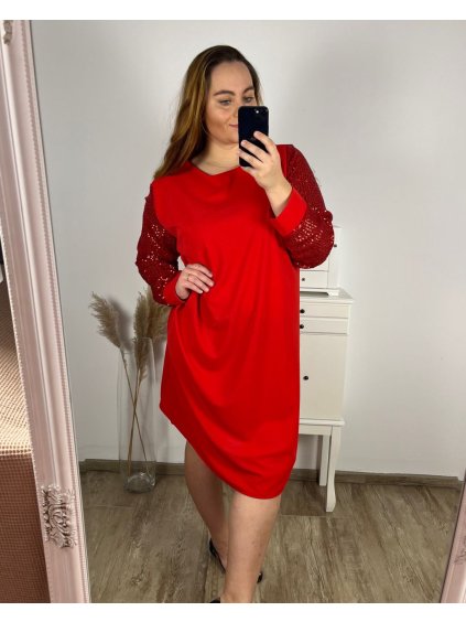 Šaty společenské flitrové dlouhý rukáv dámské nadrozměr (3XL/4XL/5XL ONE SIZE) ITALSKÁ MÓDA IMWT234281/DU (Velikost 3XL/4XL, Barva Černá)