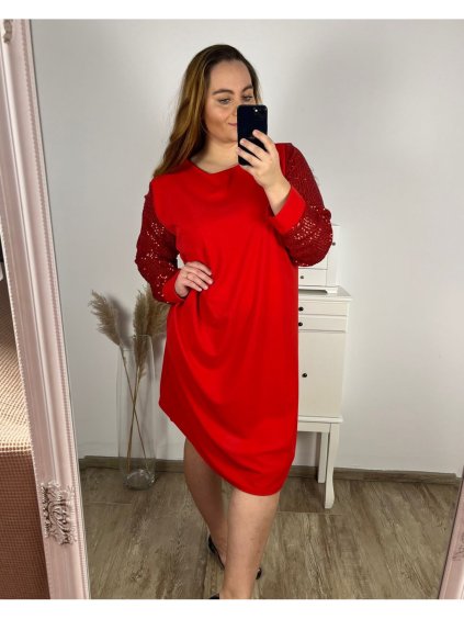 Šaty společenské flitrové dlouhý rukáv dámské nadrozměr (3XL/4XL/5XL ONE SIZE) ITALSKÁ MÓDA IMWT234281/DU