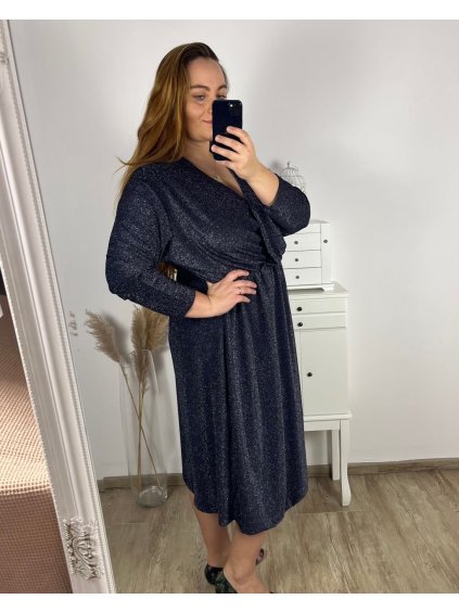 Šaty společenské dlouhý rukáv dámské nadrozměr (3XL/4XL/5XL ONE SIZE) ITALSKÁ MÓDA IM423LINDA/DUR (Velikost 3XL/4XL, Barva Černá)