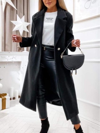 Kabát flaušový s podšívkou dlouhý rukáv dámský (S/M ONE SIZE) ITALSKÁ MÓDA IMWAK234340/DUR (Velikost S/M/L, Barva Černá)