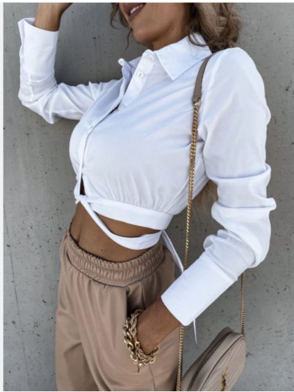 Košile croptop se zavazováním dlouhý rukáv dámská (S/M ONE SIZE) ITALSKÁ MÓDA IMWAA233873/DUR (Velikost S/M/L, Barva bílá)