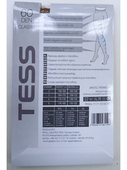 Punčocháče 60DEN dámské (158-180) TESS MICROFIRA TESS22CLASSIC-60 (Velikost 3, Barva Černá)