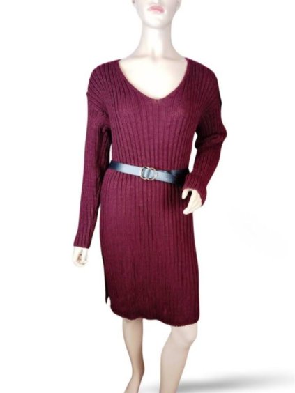 Šaty pletené s páskem dlouhý rukáv dámské (S/M/L ONE SIZE) ITALSKá MóDA IMD23848/DR