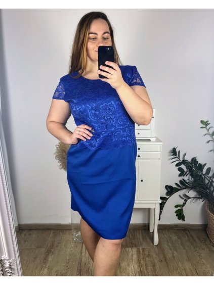 Šaty elegantní společenské bez rukávu dámské nadrozměr (44-54) POLSKÁ MÓDA  PMF22004E/DUR (Velikost 44, Barva modrá královská)