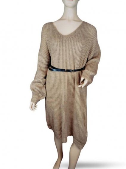Šaty pletené s páskem dlouhý rukáv dámské (S/M ONE SIZE) ITALSKÁ MÓDA IMM23M5173/DR