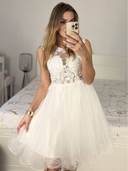 Šaty společenské elegantní bez rukávu krátké plesové dámské (S/M ONE SIZE) ITALSKÁ MÓDA IMM22PL19801KR/DU (Velikost S/M/L, Barva bílá)