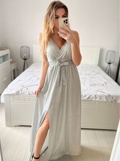 Šaty dlouhé třpytivé společenské na ramínka dámské (S/M/L ONE SIZE) ITALSKÁ MÓDA IMC23490/DU (Velikost M/L, Barva Černá)