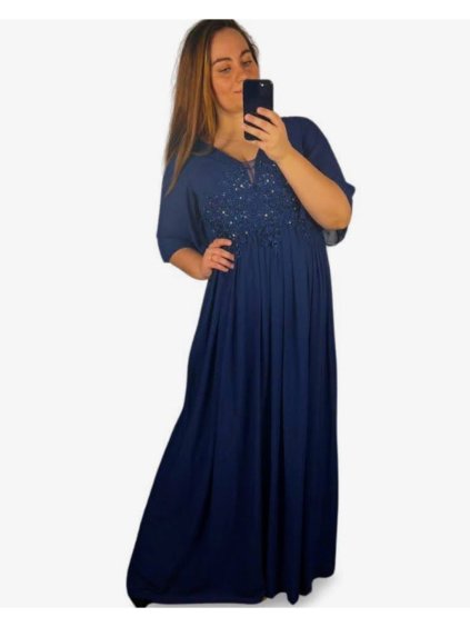 Šaty společenské elegantní plesové dlouhé krátký rukáv dámské (L/XL) FRANCOUZSKÁ MÓDA FMF24KARIN/DU (Velikost L/XL, Barva Černá)