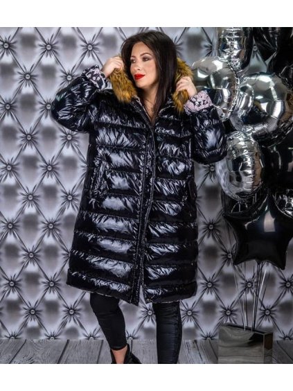 Bunda zimní s kapucí oboustranná dámská nadrozměr (2XL-5XL) TURECKÁ MODA IMLI21094 (Velikost 2XL, Barva Černá)