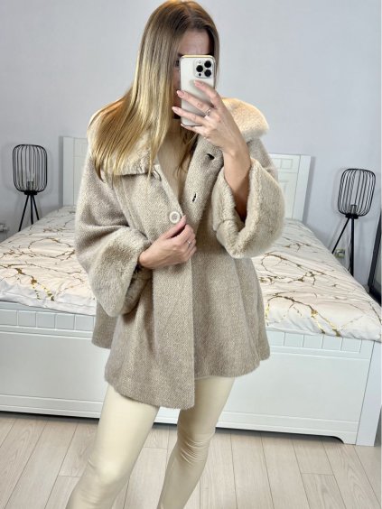 Kabát s kožíškem dlouhý rukáv dámský (S/M/L/XL ONE SIZE) ITALSKÁ MODA IM423350/DU