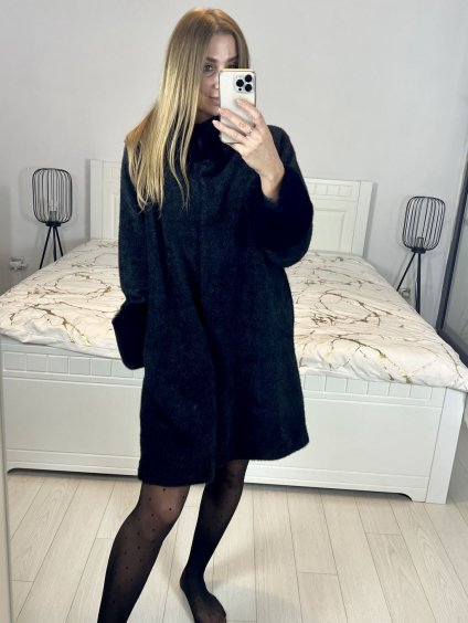 Kabát s kožíškem dlouhý rukáv dámský (S/M/L/XL ONE SIZE) ITALSKÁ MODA IM423351/DU (Velikost L/XL, Barva Černá)