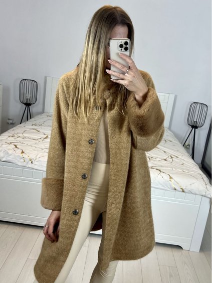 Kabát s kožíškem dlouhý rukáv dámský (S/M/L/XL ONE SIZE) ITALSKÁ MODA IM423351/DU (Velikost L/XL, Barva Černá)