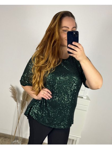Tunika s flitrama prodloužená krátký rukáv dámská nadrozměr (2XL/3XL/4XL ONE SIZE) ITALSKÁ MÓDA IMC23LEXI/DU (Velikost 2XL/3XL, Barva Černá)