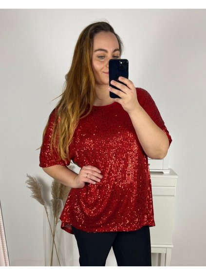 Tunika s flitrama prodloužená krátký rukáv dámská nadrozměr (2XL/3XL/4XL ONE SIZE) ITALSKÁ MÓDA IMC23LEXI/DU (Velikost 2XL/3XL, Barva Černá)