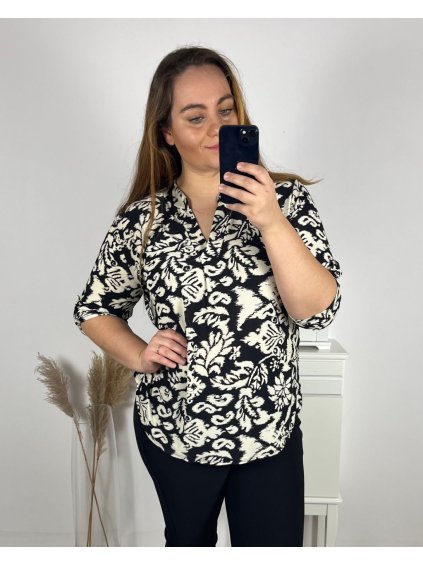 Tunika dlouhý rukáv dámské (2XL/3XL ONE SIZE) ITALSKá MóDA IM323KESY-7/DU (Velikost 2XL/3XL, Barva Černá)