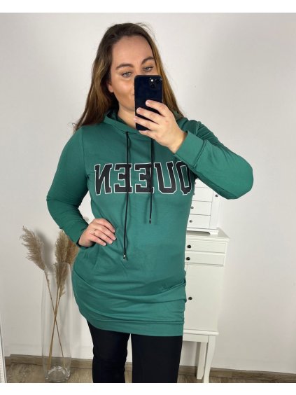 Šaty mikinové s kapucí dlouhý rukáv dámské (M/L/XLONE SIZE) ITALSKÁ MÓDA IMC23359/DR (Velikost L/XL, Barva hnědá camel)