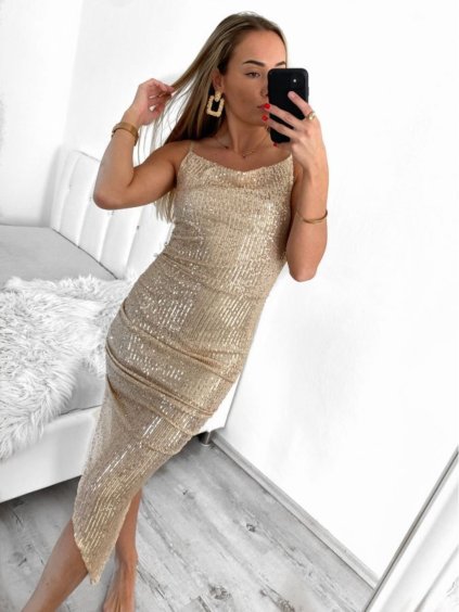 Šaty elegantní dlouhé společenské třpytivé s flitry na ramínka dámské (S/M ONE SIZE) ITALSKÁ MÓDA IMWY234032/DUR