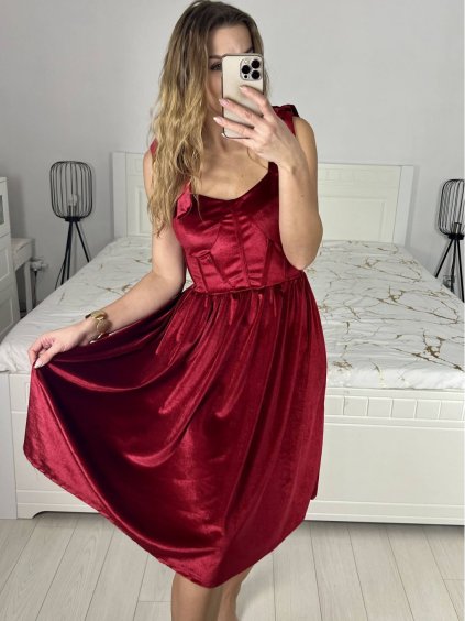 Šaty elegantní na ramínka dámské (S/M ONE SIZE) ITALSKÁ MÓDA IMWGB234466/DU (Velikost S/M/L, Barva vínová)