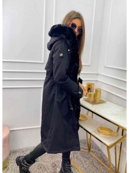 Kabát parka zimní s kožíškem dámský (XS-L) MFFASHION IMMF23FM2203-A/DU (Velikost XS, Barva Černá)