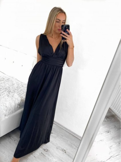 Šaty společenské dlouhé bez rukávu dámské (S/M ONE SIZE) ITALSKÁ MÓDA IMS24FIONA/DUR (Velikost S/M/L, Barva Černá)