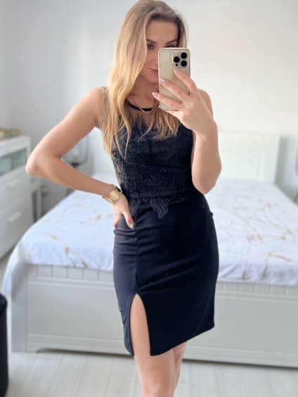 Šaty elegantní plesové bez rukávu dámské (S/M ONE SIZE) ITALSKá MóDA IMHMS23086/DU (Velikost S/M/L, Barva Černá)