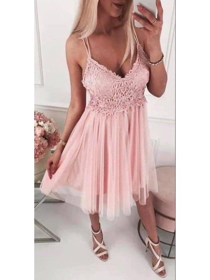 Šaty společenské na ramínka dámské (S/M ONE SIZE) ITALSKá MóDA IMHMS23115/DU (Velikost S/M/L, Barva růžová starorůžová)