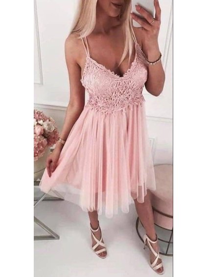 Šaty společenské na ramínka dámské (S/M ONE SIZE) ITALSKá MóDA IMHMS23115/DU (Velikost S/M/L, Barva růžová starorůžová)
