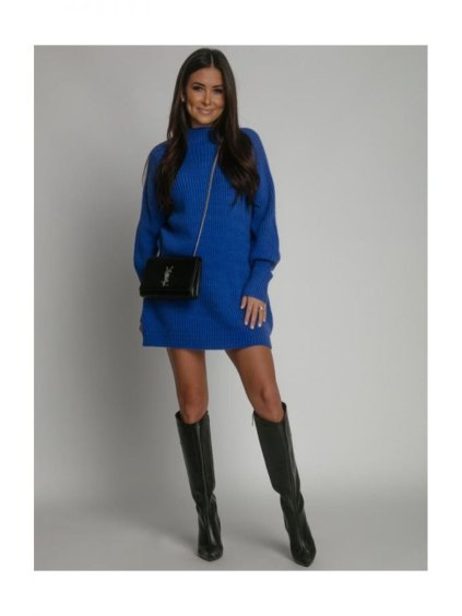 Šaty / svetr prodloužený pletené s rolákem dlouhý rukáv dámské (S/M/L/XL/2XL ONE SIZE) POLSKÁ MÓDA IMLAZ23FY55835-1/DUR (Velikost M/L, Barva bílá)