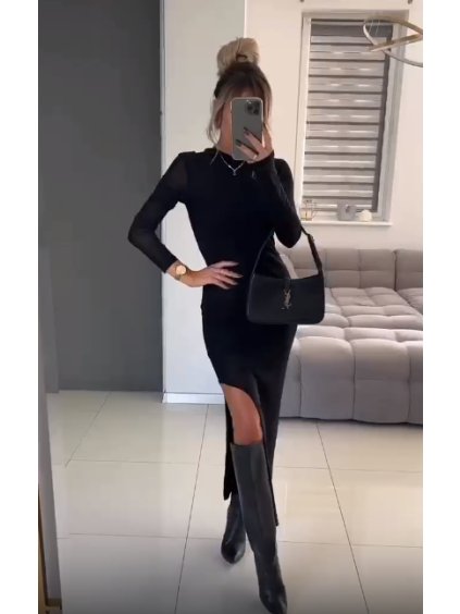 Šaty úpletové dlouhý rukáv dámské (S/M ONE SIZE) ITALSKÁ MÓDA IMPGM2417683/DUR (Velikost S/M/L, Barva Černá)