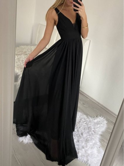 Šaty dlouhé elegantní společenské na ramínka dámské  (M/L ONE SIZE) ITALSKá MóDA IM42380566/DUR (Velikost M/L, Barva Černá)