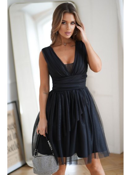 Šaty společenské třpytivé bez rukávu dámské (34-40) POLSKÁ MÓDA PMLBC24270-06 (Velikost 34, Barva Černá)