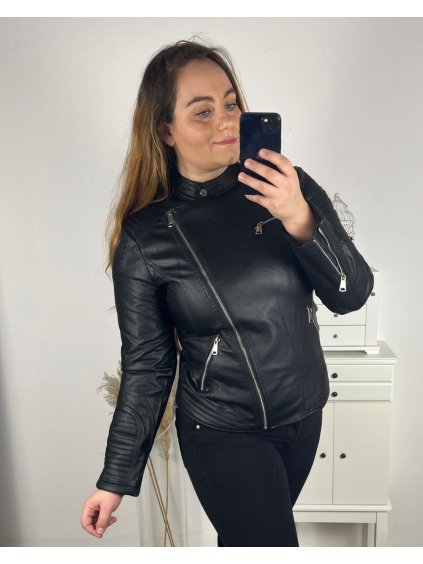 Bunda koženková dámská nadrozměr (46-54) POLSKÁ MÓDA PMWK22B211939/DR (Velikost 46, Barva Černá)