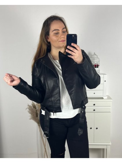 Bunda koženková dámská nadrozměr (S-4XL) POLSKÁ MÓDA PMWB24YP-311/DR (Velikost S, Barva Černá)