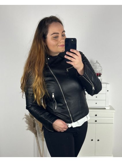 Bunda koženková dámská nadrozměr (S-2XL) POLSKÁ MÓDA PMWB241937/DR (Velikost S, Barva Černá)