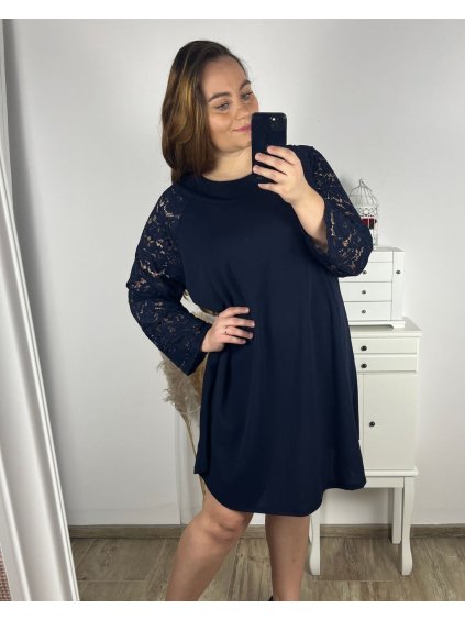 Šaty elegantní dlouhý rukáv dámské nadrozměr (3XL/4XL ONE SIZE) ITALSKá MóDA IM424BELLA/DU (Velikost 3XL/4XL, Barva Černá)