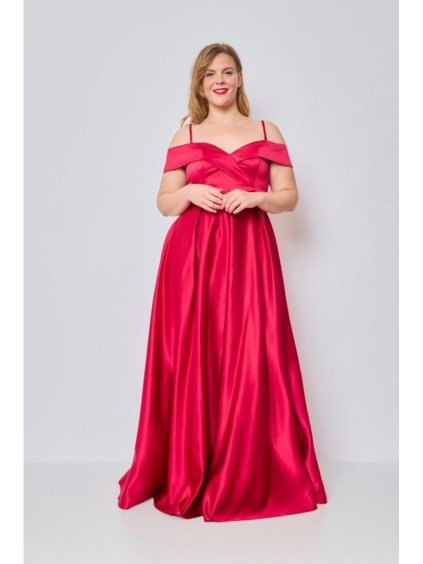 Šaty dlouhé elegantní společenské carmen dámské nadrozměr (42-48) FRANCOUZSKÁ MÓDA FMPEL23PATRICIAQS-2/DUR (Velikost 42, Barva červená)