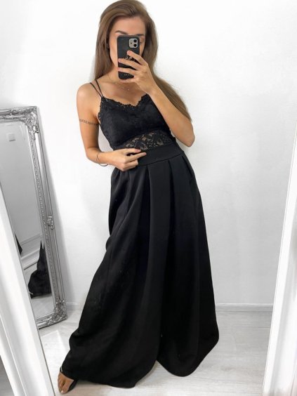 Sukně maxi dlouhá v pase na žabičkování dámská (S/M/L ONE SIZE) ITALSKÁ MÓDA IMHMS23088/DUR (Velikost M/L, Barva Černá)