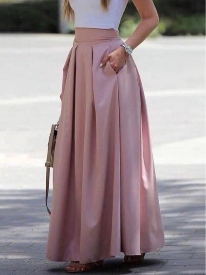 Sukně maxi dlouhá v pase na žabičkování dámská (S/M/L ONE SIZE) ITALSKÁ MÓDA IMHMS23088/DUR (Velikost M/L, Barva Černá)