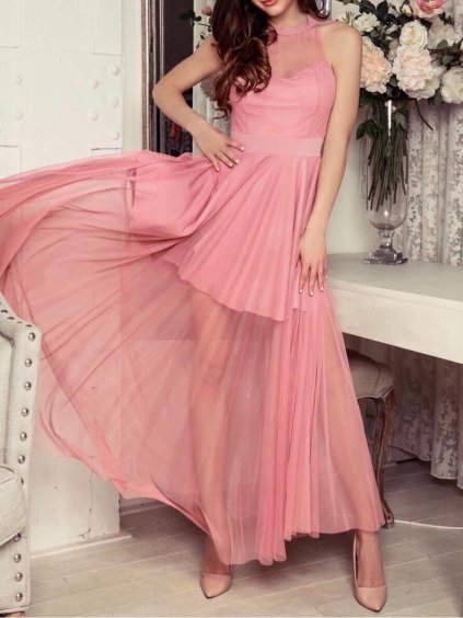 Šaty dlouhé společenské plesové bez rukávu dámské (S/M ONE SIZE) ITALSKÁ MÓDA IMHMS23148/DU (Velikost S/M/L, Barva béžová krémová)